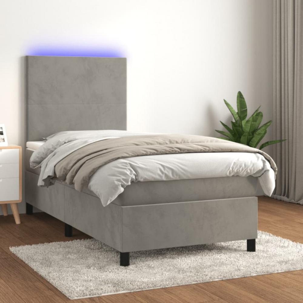 vidaXL Boxspringbett mit Matratze & LED Hellgrau 90x200 cm Samt Bild 1