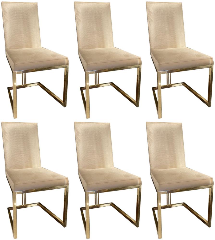 Casa Padrino Luxus Esszimmer Stuhl Set Grau / Gold 50 x 60 x H. 100 cm - Edles Küchen Stühle 6er Set - Luxus Esszimmer Möbel Bild 1