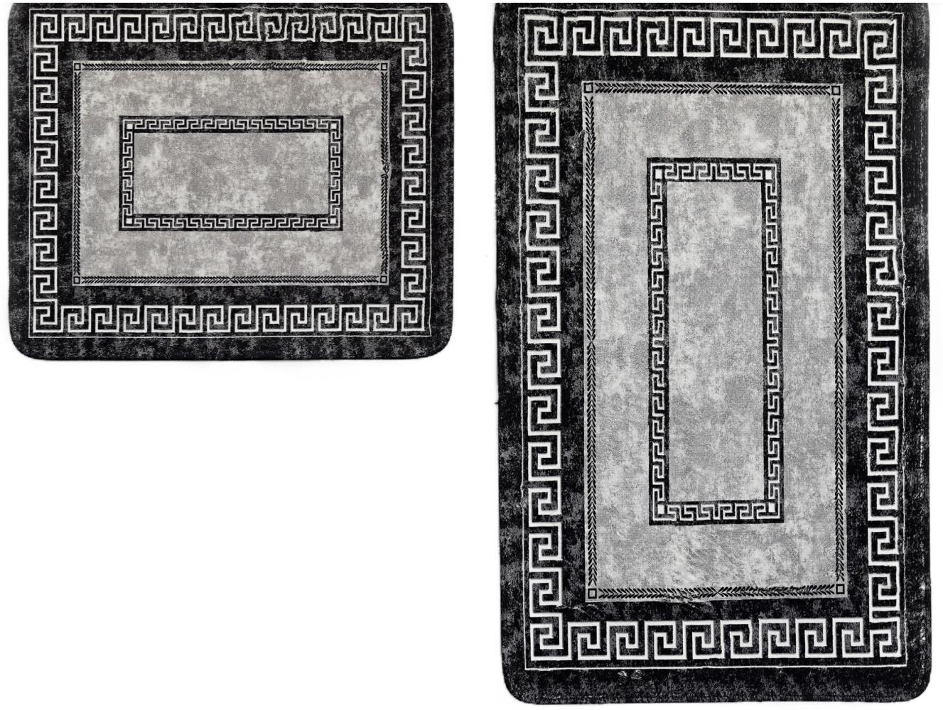 Almina Exclusive 2 Teiliges Bademattenset mit Muster Rutschfest waschbar aus Polyester Schwarz Bild 1