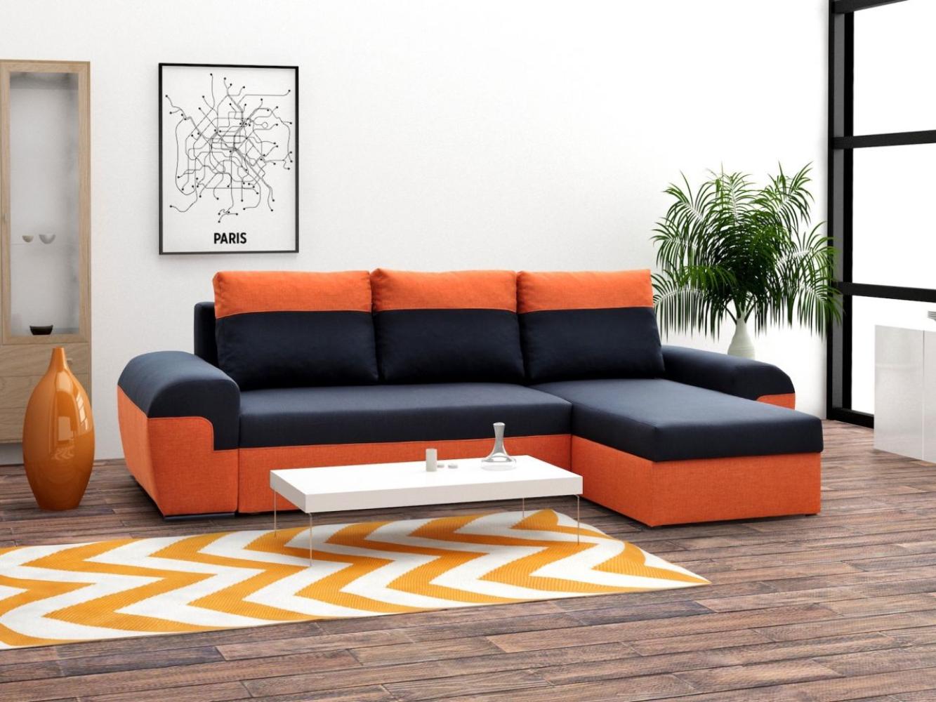 Ecksofa Sofa PAROS mit Schlaffunktion Orange-Schwarz Ottomane Rechts Bild 1