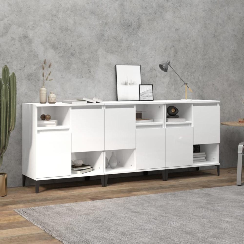 vidaXL Sideboards 3 Stk. Hochglanz-Weiß 60x35x70 cm Holzwerkstoff Bild 1