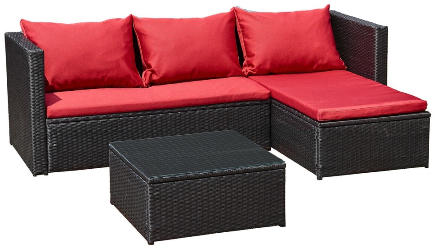 Luxus Premium Garten Lounge schwarz rot Esstisch Polyrattan SET Sitzgruppe Bild 1