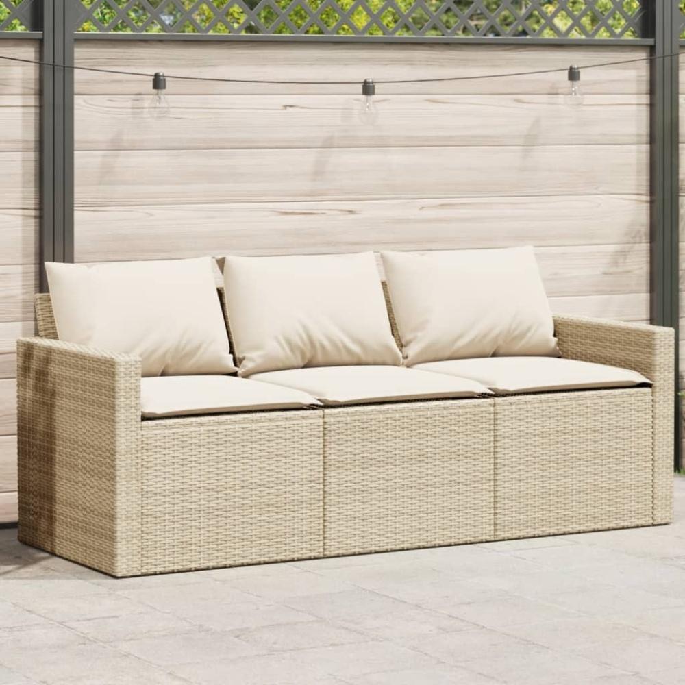 vidaXL Gartensofa mit Kissen 3-Sitzer Beige Poly Rattan Bild 1