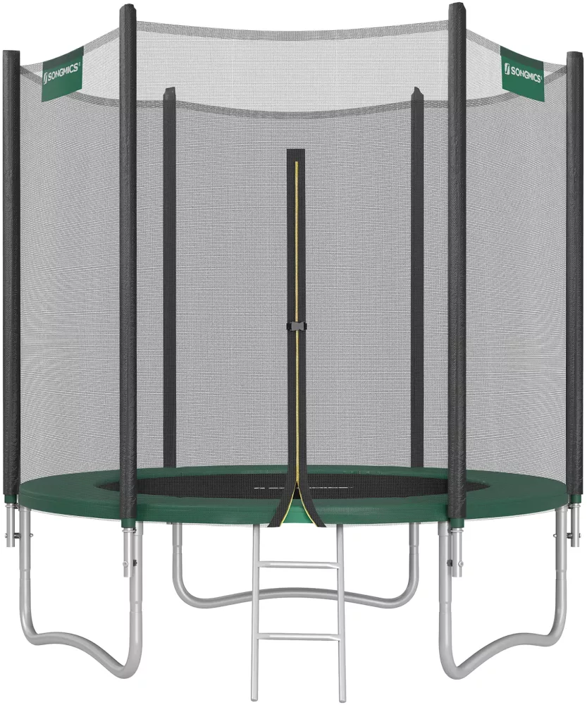 SONGMICS Trampolin mit Sicherheitsnetz, Leiter und gepolsterten Stangen, schwarz-grün, Ø 183 cm Bild 1