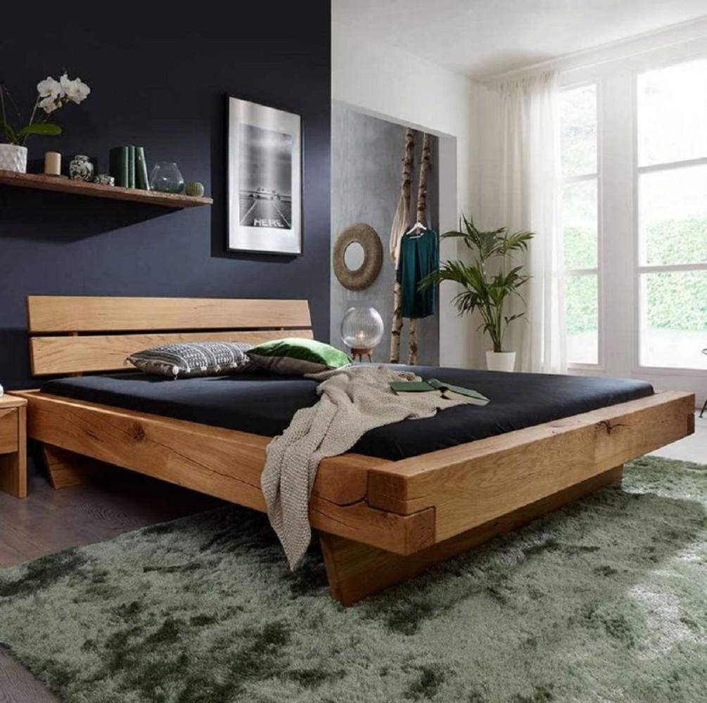 Casa Padrino Luxus Doppelbett Naturfarben - Verschiedene Größen - Massivholz Bett mit Kopfteil und Matratze - Hotel Möbel - Schlafzimmer Möbel - Luxus Einrichtung - Luxus Möbel Bild 1