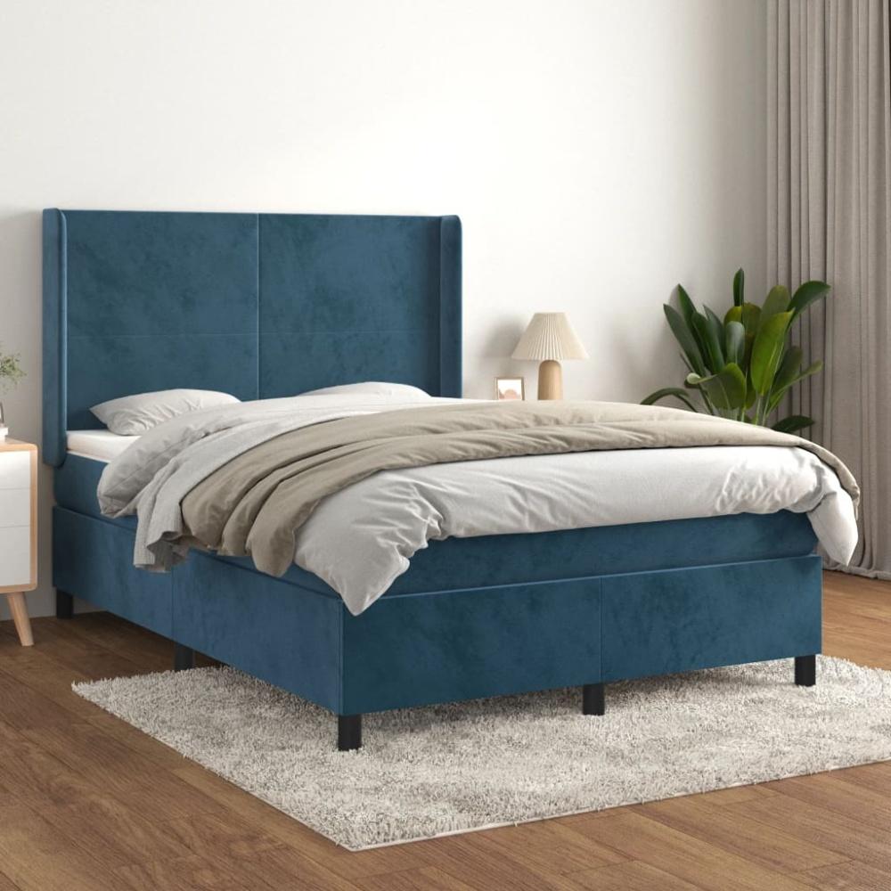 vidaXL Boxspringbett mit Matratze Dunkelblau 140x190 cm Samt Bild 1