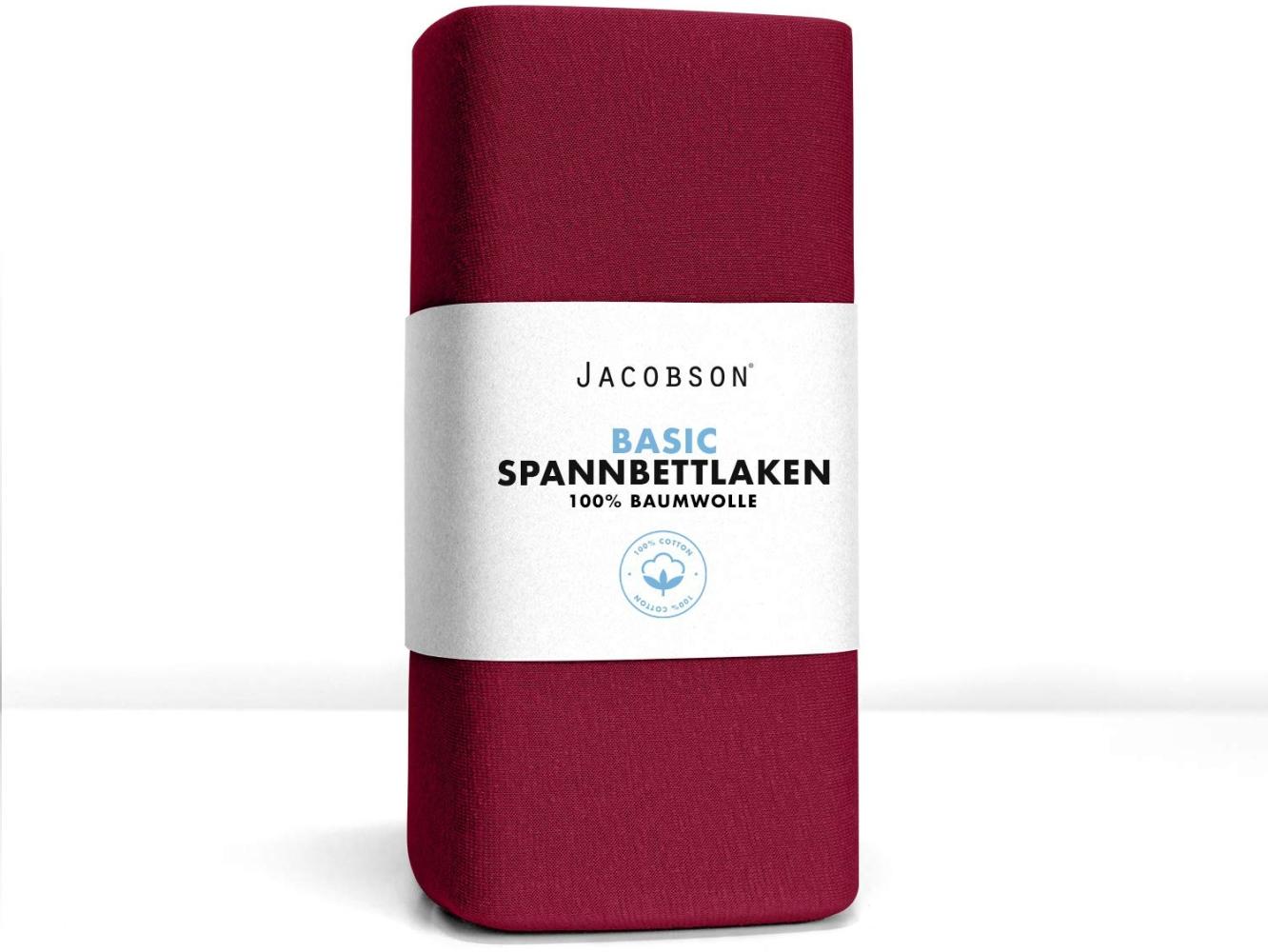 Jacobson Jersey Spannbettlaken Spannbetttuch Baumwolle Bettlaken (180x200-200x220 cm, Bordeaux) Bild 1