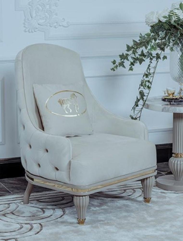 Casa Padrino Luxus Art Deco Wohnzimmer Sessel Cremefarben / Grau / Gold 81 x 80 x H. 104 cm - Art Deco Wohnzimmer Möbel - Luxus Kollektion Bild 1