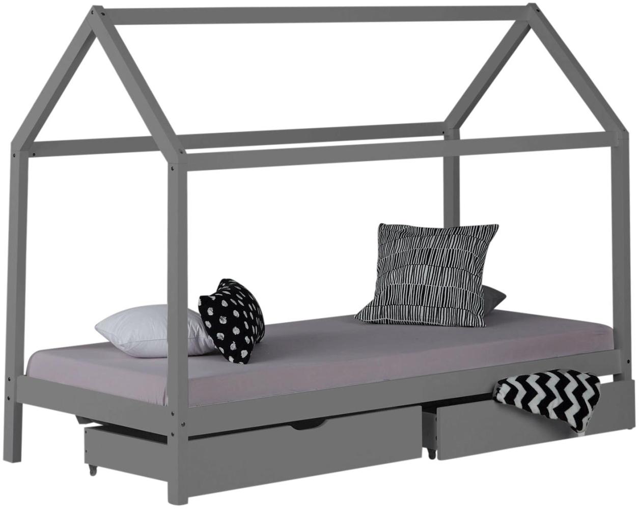 Hausbett 90x200 cm Grau mit Bettkasten und Lattenrost Bild 1