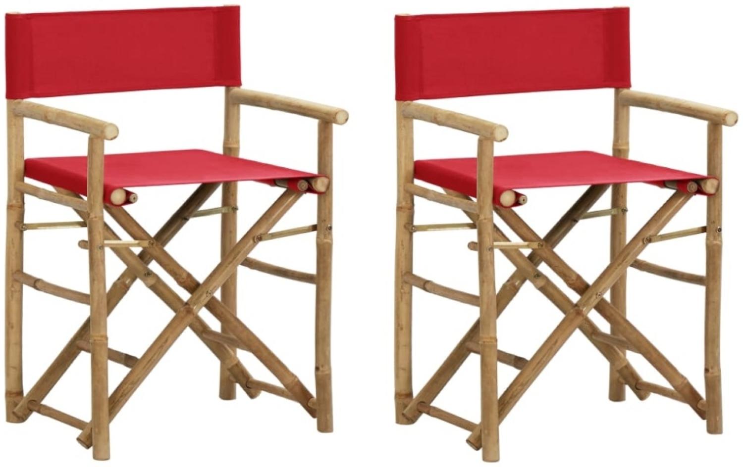 Klappbare Regiestühle 2 Stk. Rot Bambus und Stoff Bild 1