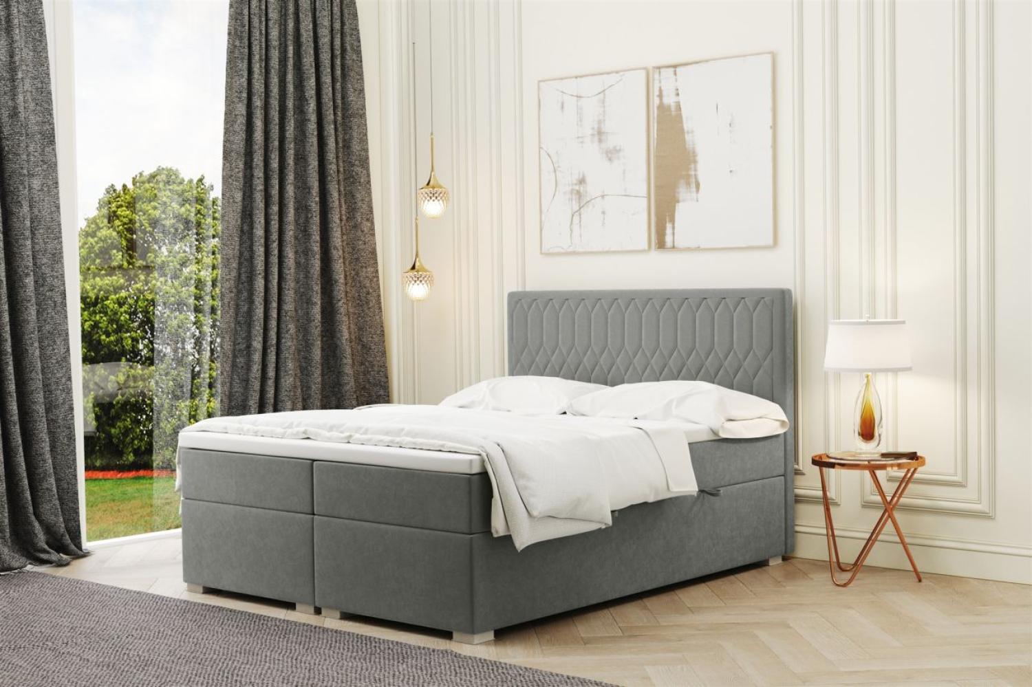 Boxspringbett Schlafzimmerbett DUSTY 200x200cm in Stoff Riviera Grau Bild 1