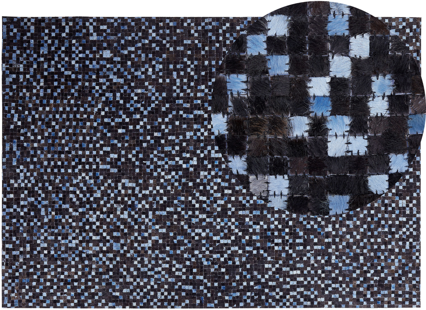 Teppich Kuhfell braun / blau 160 x 230 cm Patchwork Kurzflor IKISU Bild 1