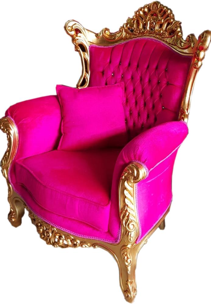 Casa Padrino Barock Sessel Al Capone Pink / Gold mit Bling Bling Glitzersteinen - Limited Edition Bild 1