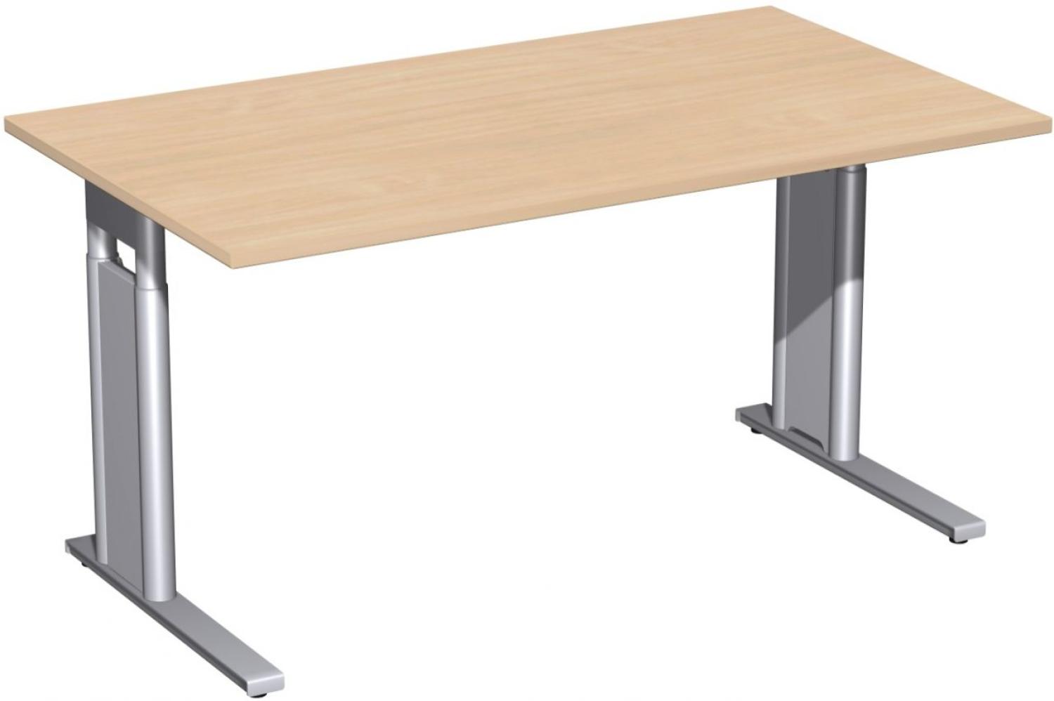 Schreibtisch 'C Fuß Pro' höhenverstellbar, 140x80cm, Buche / Silber Bild 1