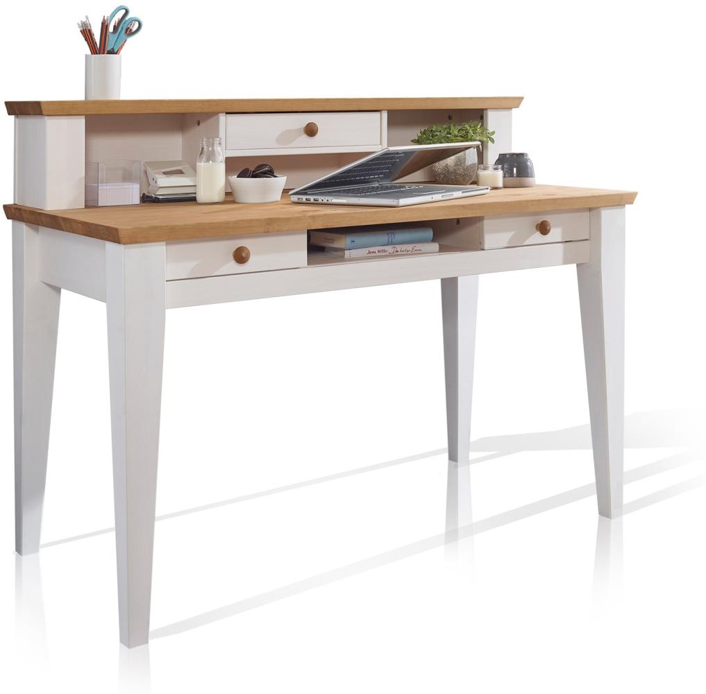 Schreibtisch GLORA Tisch Kiefer massiv weiß gewachst Eiche Landhaus Bild 1