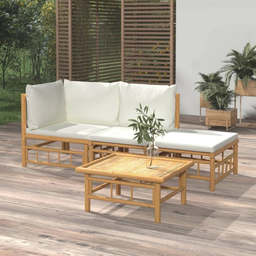 vidaXL 4-tlg. Garten-Lounge-Set mit Cremeweißen Kissen Bambus Bild 1