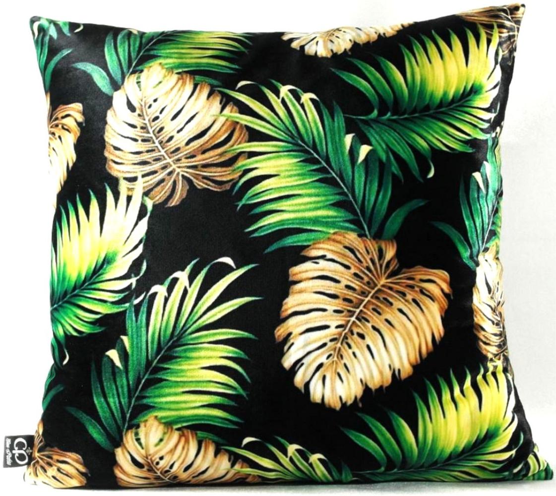 Casa Padrino Luxus Kissen San Francisco Palm Leaves Schwarz / Mehrfarbig 45 x 45 cm - Feinster Samtstoff - Wohnzimmer Deko Accessoires Bild 1