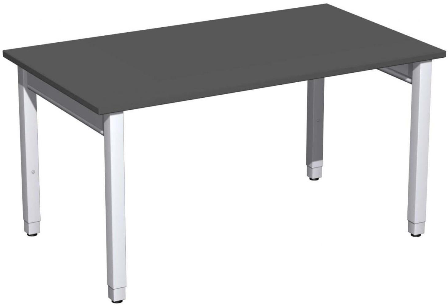 Schreibtisch '4 Fuß Pro Quadrat' höhenverstellbar, 140x80x68-86cm, Graphit / Silber Bild 1