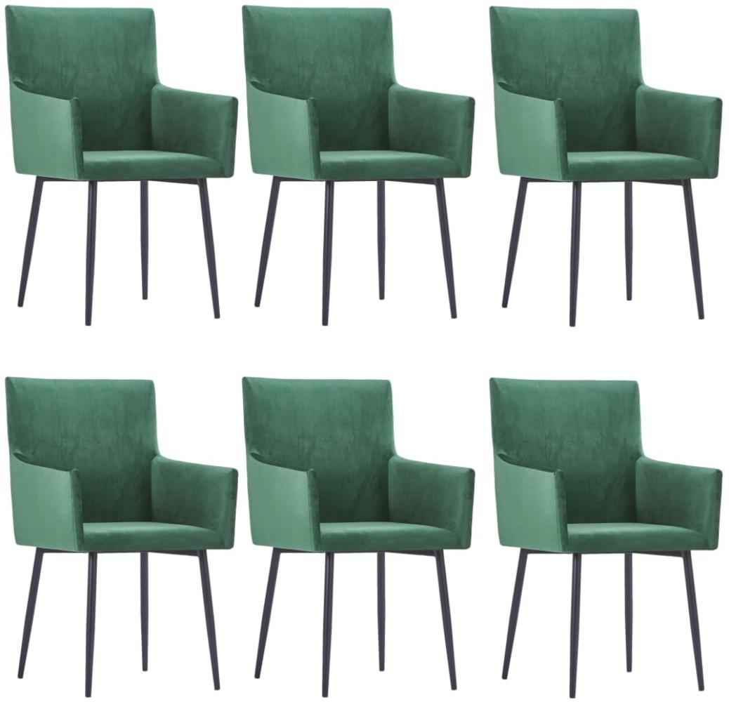 vidaXL Esszimmerstühle mit Armlehnen 6 Stk. Grün Samt Bild 1