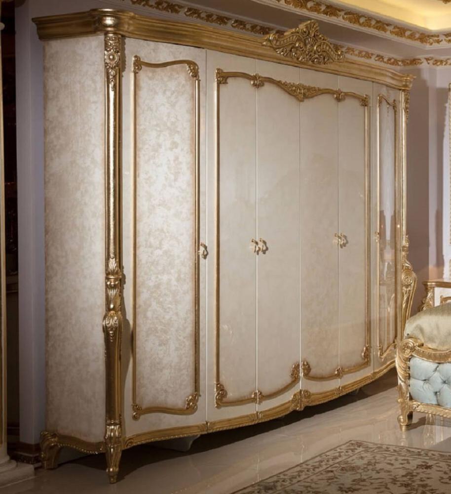 Casa Padrino Luxus Barock Schlafzimmerschrank Weiß / Beige / Gold - Prunkvoller Massivholz Kleiderschrank im Barockstil - Barock Schlafzimmer Möbel - Edel & Prunkvoll Bild 1