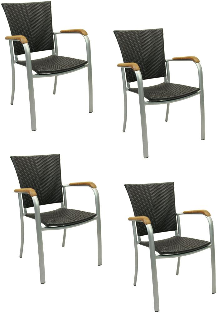 4x KONWAY® ARUBA Stapelsessel Schwarz Premium Polyrattan Garten Sessel Stuhl Set Bild 1