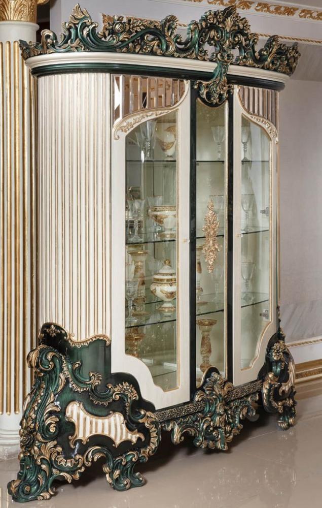 Casa Padrino Luxus Barock Vitrine Weiß / Grün / Gold - Prunkvoller Massivholz Vitrinenschrank mit 2 Glastüren - Barock Möbel - Edel & Prunkvoll Bild 1