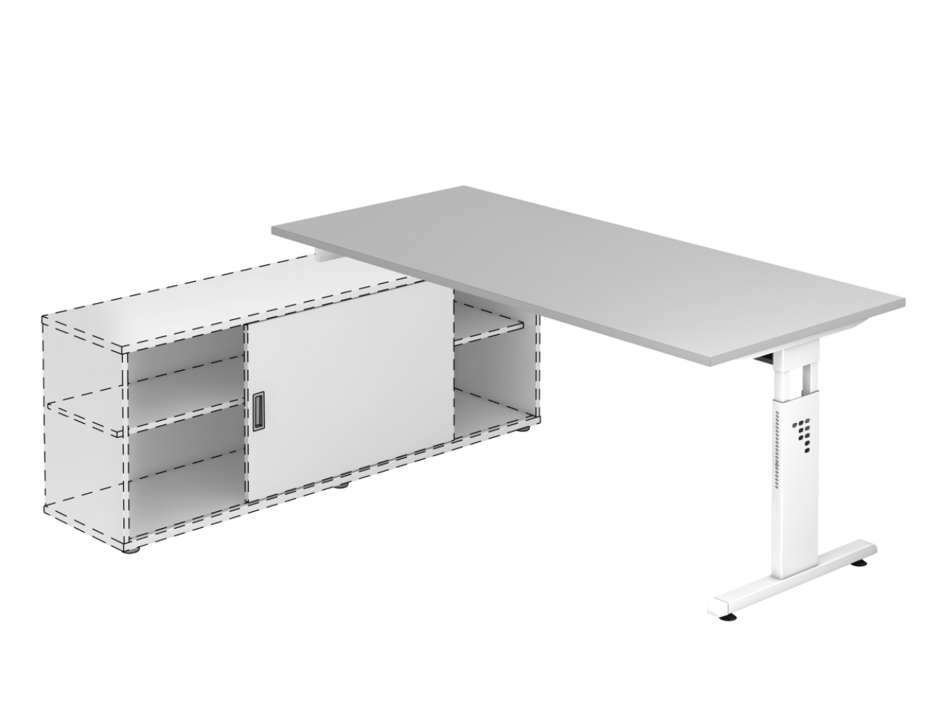 Anbauschreibtisch T-Fuß 180x80cm Grau / Weiß Bild 1