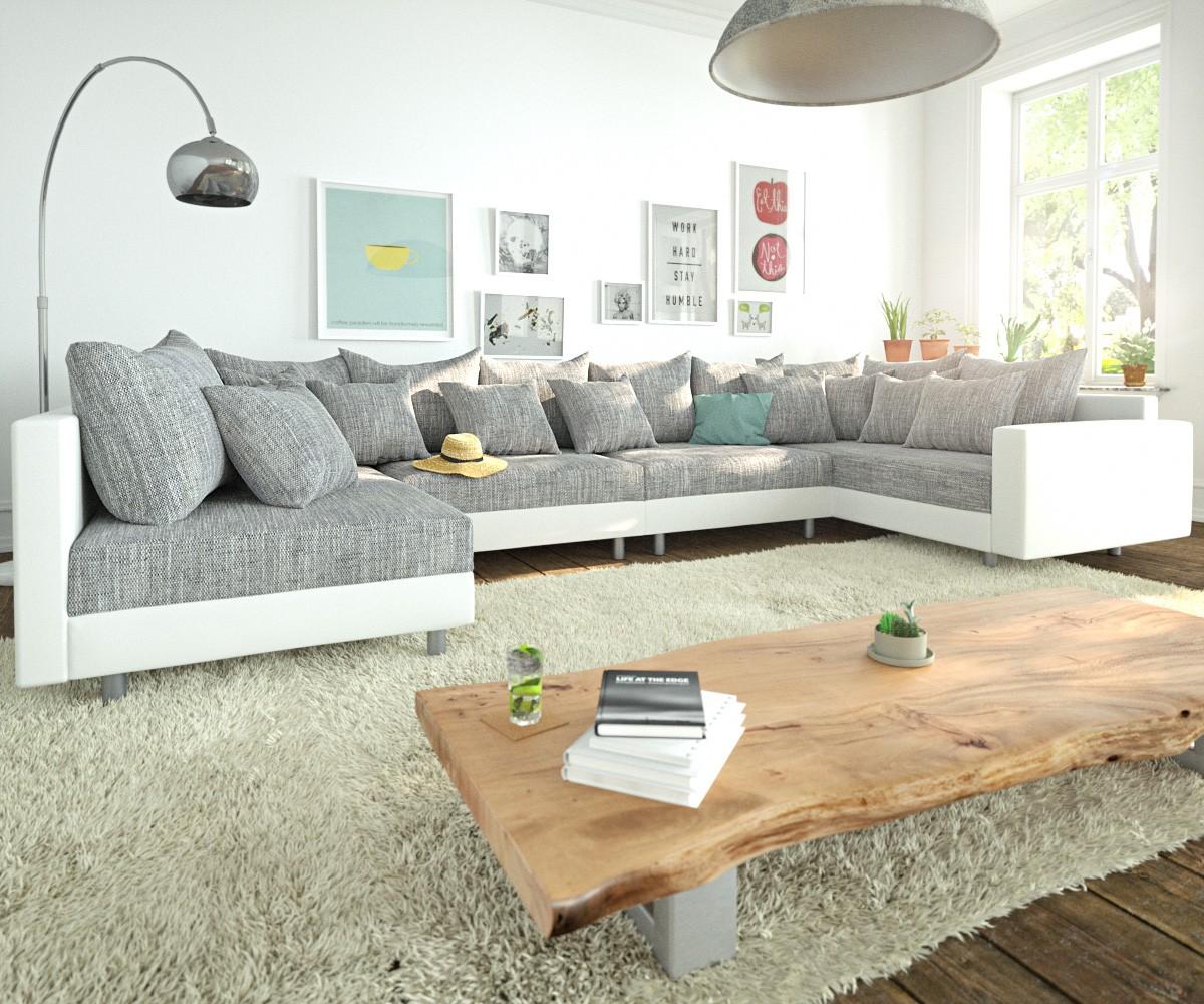 Couch Clovis XL Weiß/ Hellgrau mit Armlehne Wohnlandschaft modular Bild 1