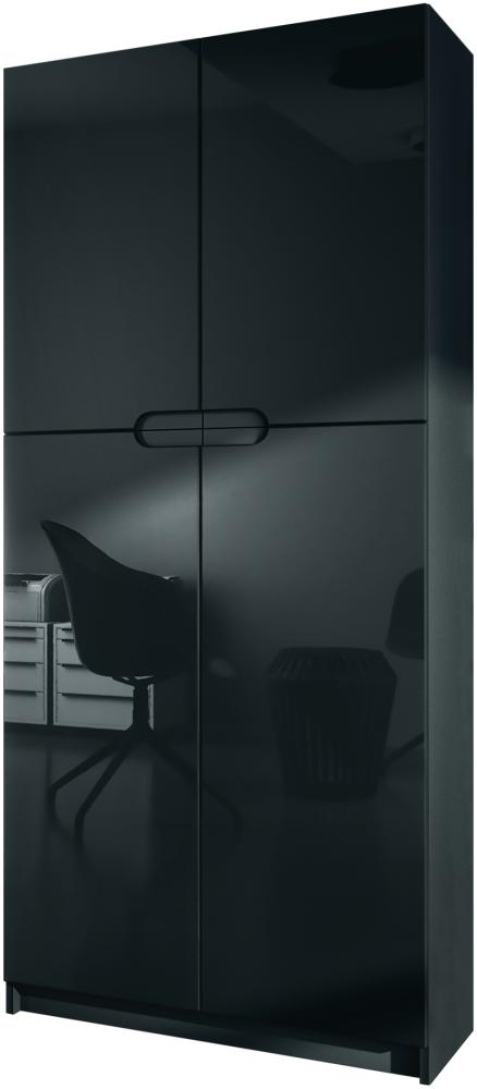 Vladon Büroschrank Logan V1, Aktenschrank mit 5 Fächern und 4 Türen, Schwarz matt/Schwarz Hochglanz (82 x 185 x 37 cm) Bild 1