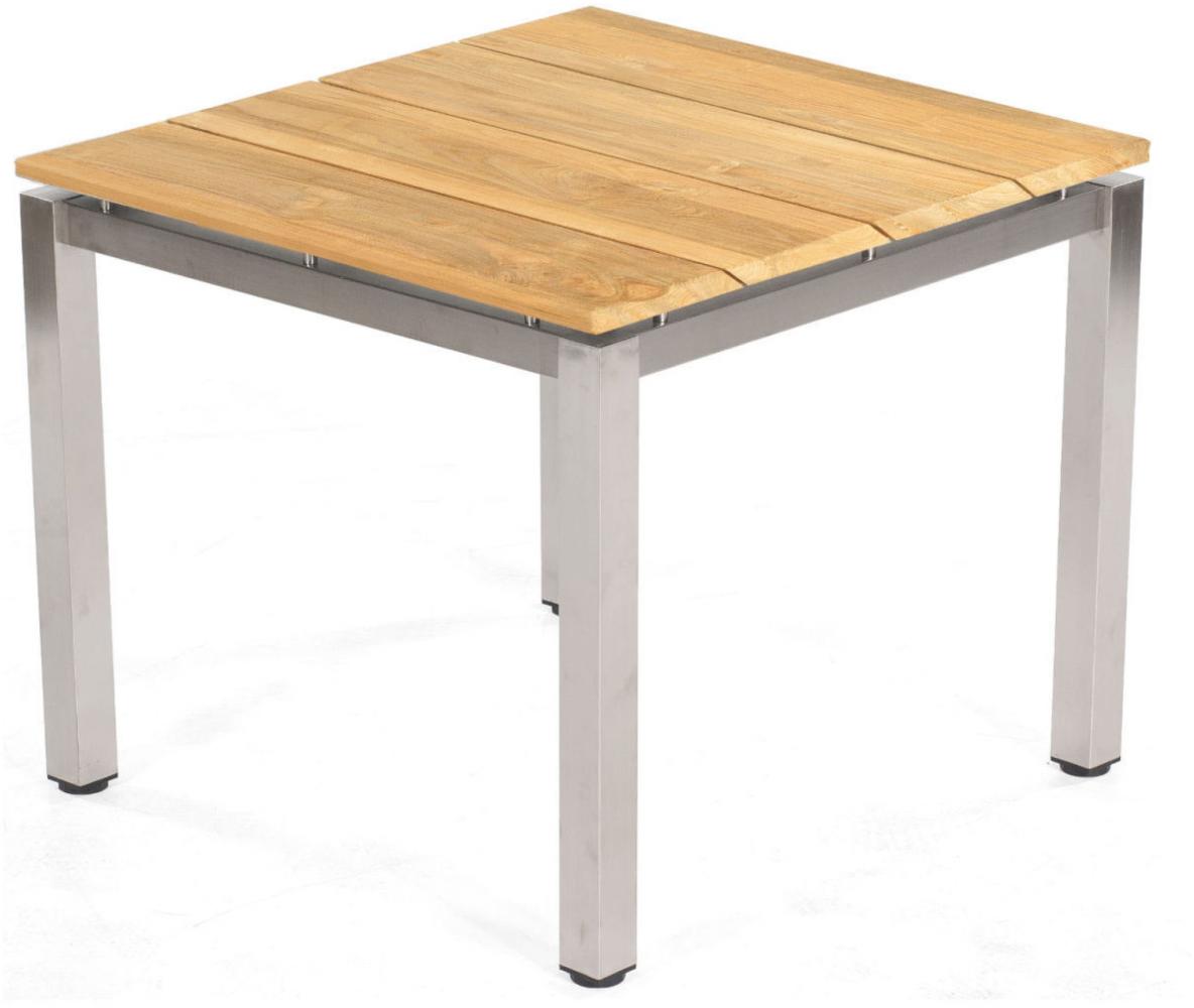 Sonnenpartner Gartentisch Base 90x90 cm Edelstahl Tischsystem HPL Teak Tischplatte Solid Old Teak natur Bild 1