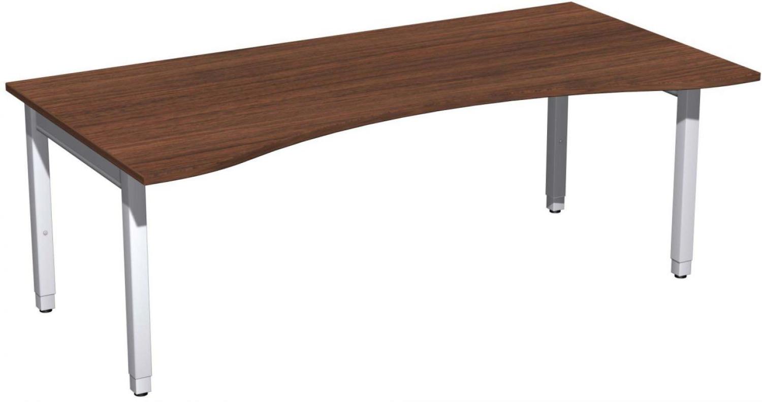 Schreibtisch '4 Fuß Pro Quadrat' Ergonomieform höhenverstellbar, 200x100x68-86cm, Nussbaum / Silber Bild 1