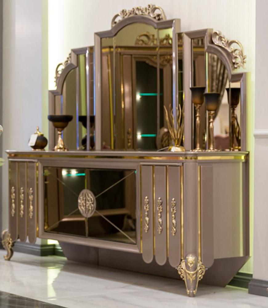 Casa Padrino Luxus Barock Möbel Set Sideboard mit Spiegel Schwarz / Grau / Gold 214 x 88 x H. 192 cm - Prunkvoller Massivholz Schrank mit elegantem Wandspiegel - Möbel im Barockstil Bild 1
