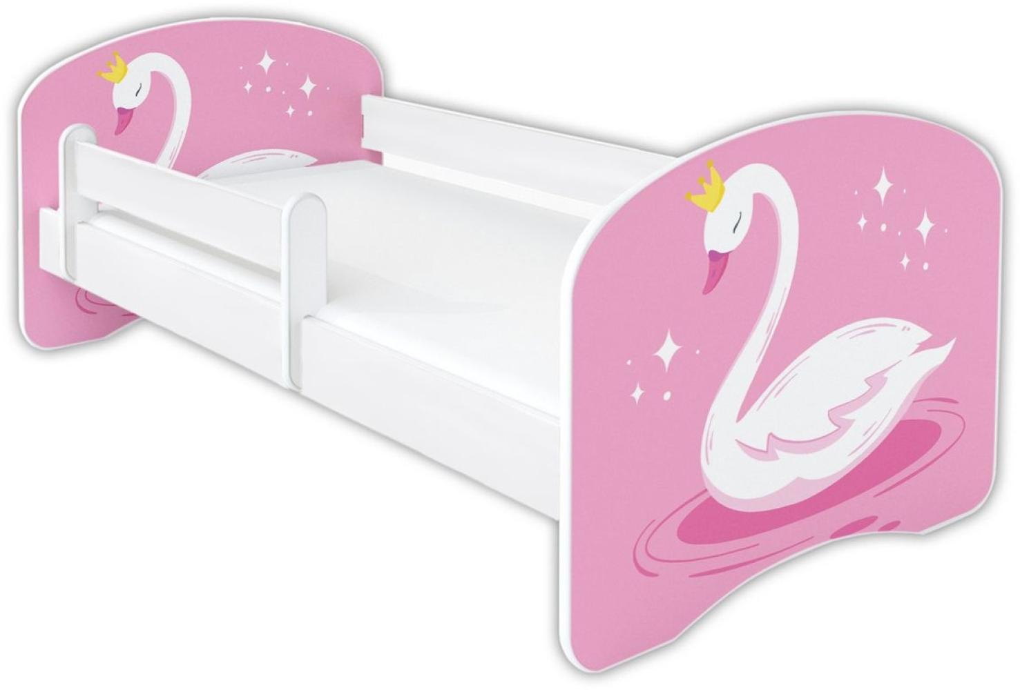Clamaro 'Schlummerland 2021' Kinderbett 80x180 cm, Schwann Pink, inkl. Lattenrost, Matratze und Rausfallschutz (ohne Schublade) Bild 1