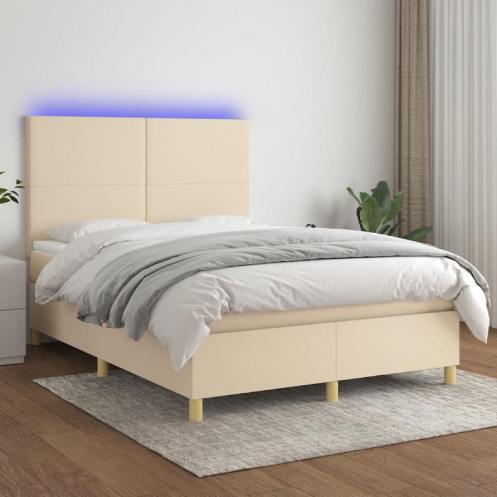 vidaXL Boxspringbett mit Matratze & LED Creme 140x190 cm Stoff Bild 1