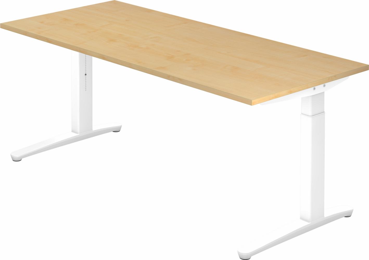 bümö® Design Schreibtisch XB-Serie höhenverstellbar, Tischplatte 180 x 80 cm in Ahorn, Gestell in weiß Bild 1