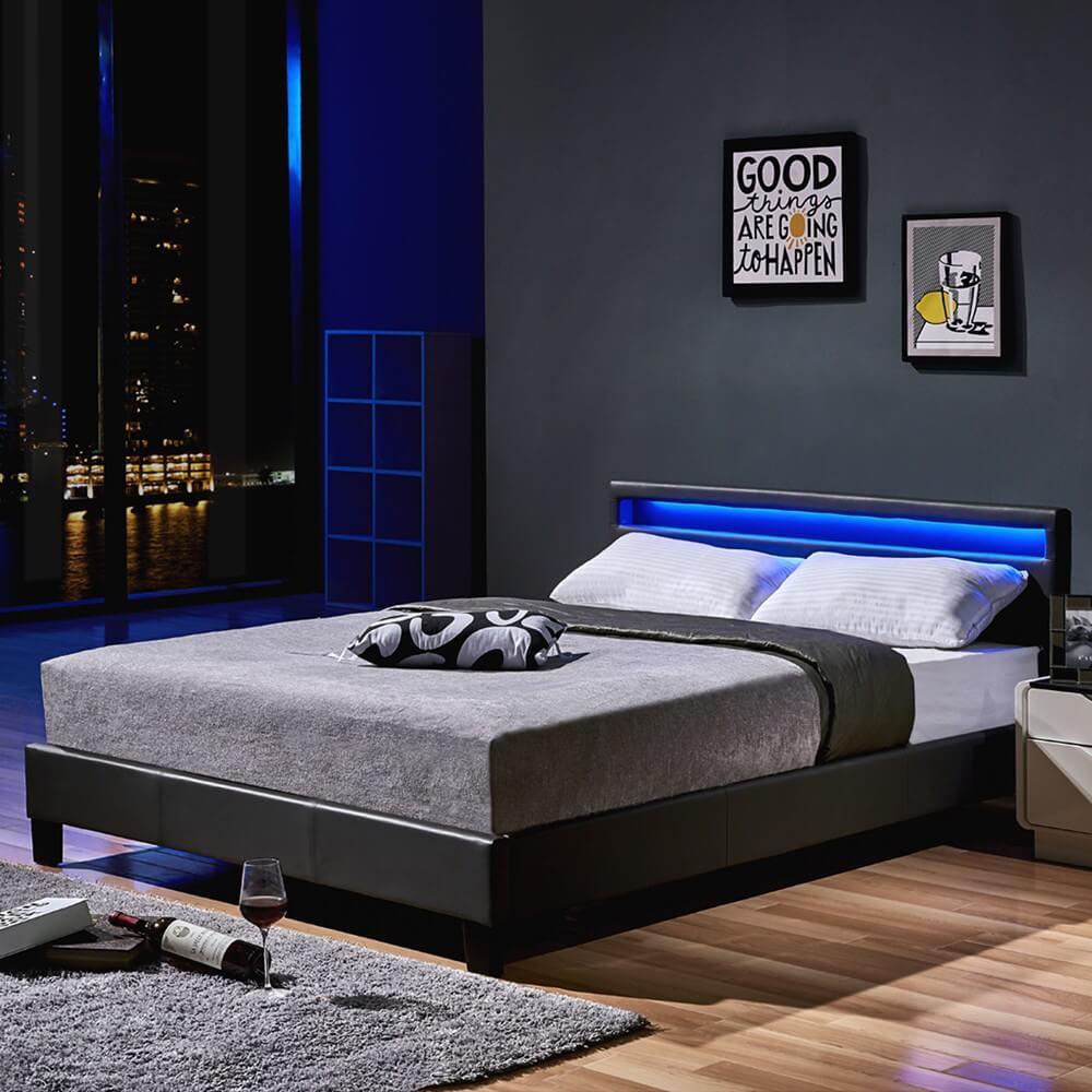 Home Deluxe Polsterbett mit LED-Beleuchtung 'ASTRO' 2x Lattenrost Dunkelgrau 160 x 200 cm Bild 1