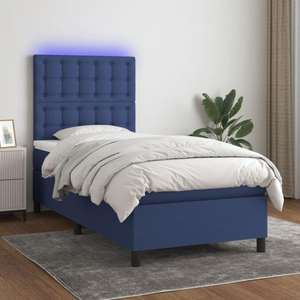 vidaXL Boxspringbett mit Matratze & LED Blau 90x190 cm Stoff Bild 1