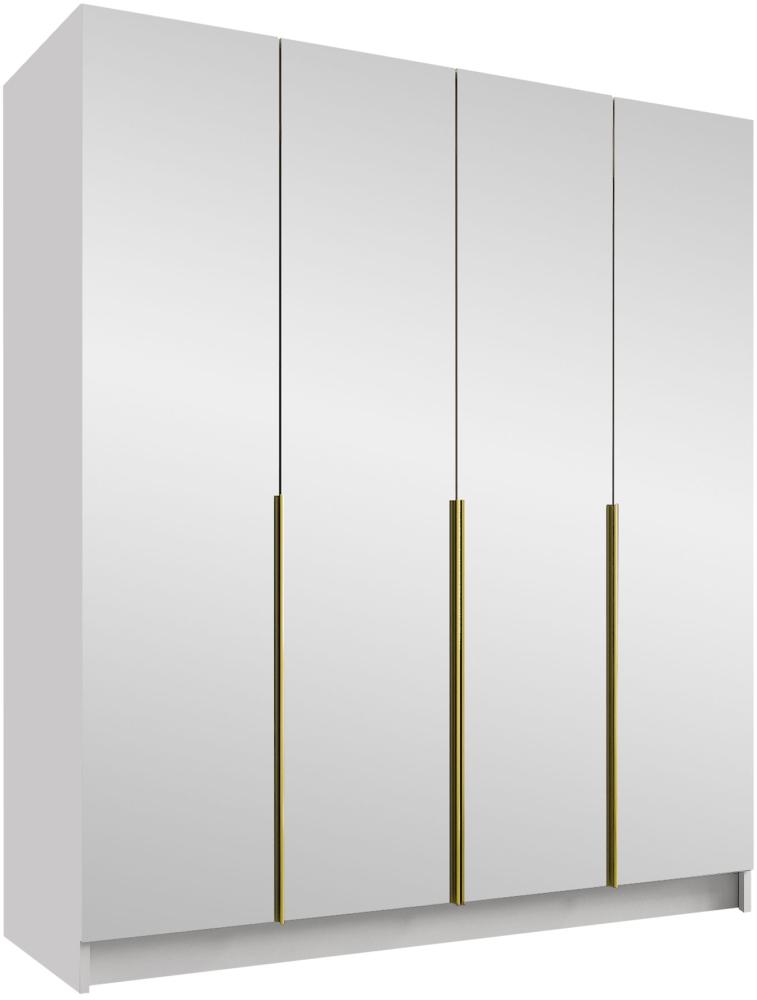 Drehtürenschrank Salkor III, Kleiderschrank mit 4 Türen, Frontspiegel (Farbe: Weiß / Weiß + Gold) Bild 1