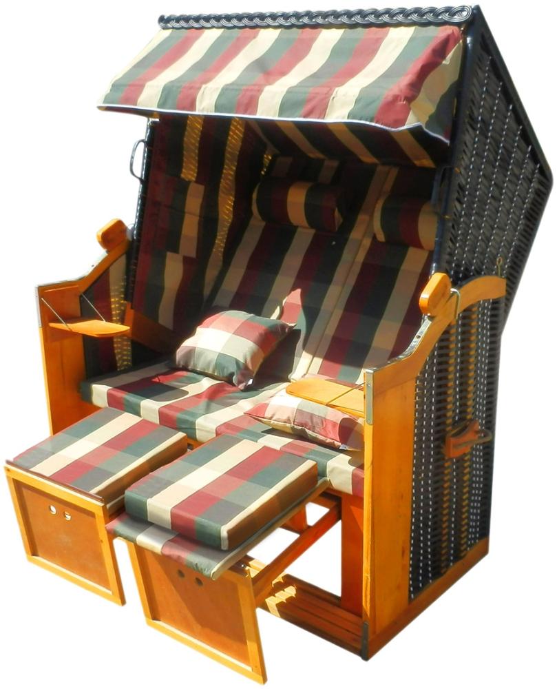 BRAST Strandkorb Deluxe 2-Sitzer XXL für 2 Personen 120cm breit mehrere Designs incl. Abdeckhaube Farbe Karo Rot/Grün/Beige Bild 1