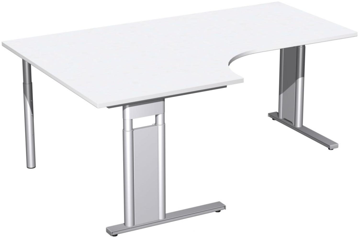 PC-Schreibtisch links, höhenverstellbar, 180x120cm, Weiß / Silber Bild 1