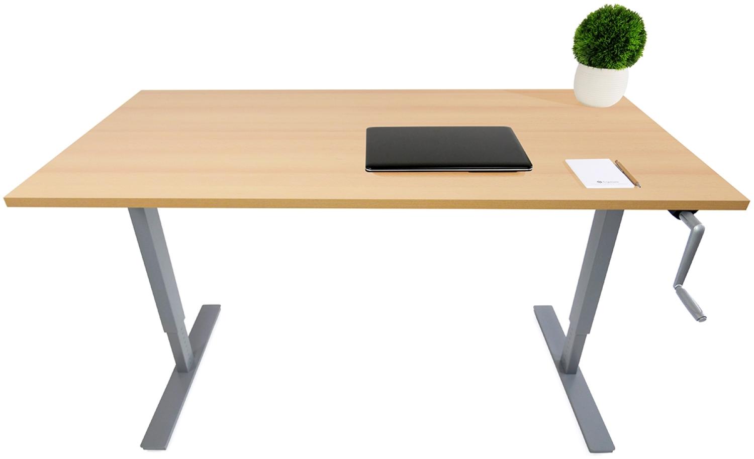 Desktopia Budget - höhenverstellbarer Schreibtisch mit Höhenverstellung per Kurbel (Buche, 160x80cm, Grau) Bild 1