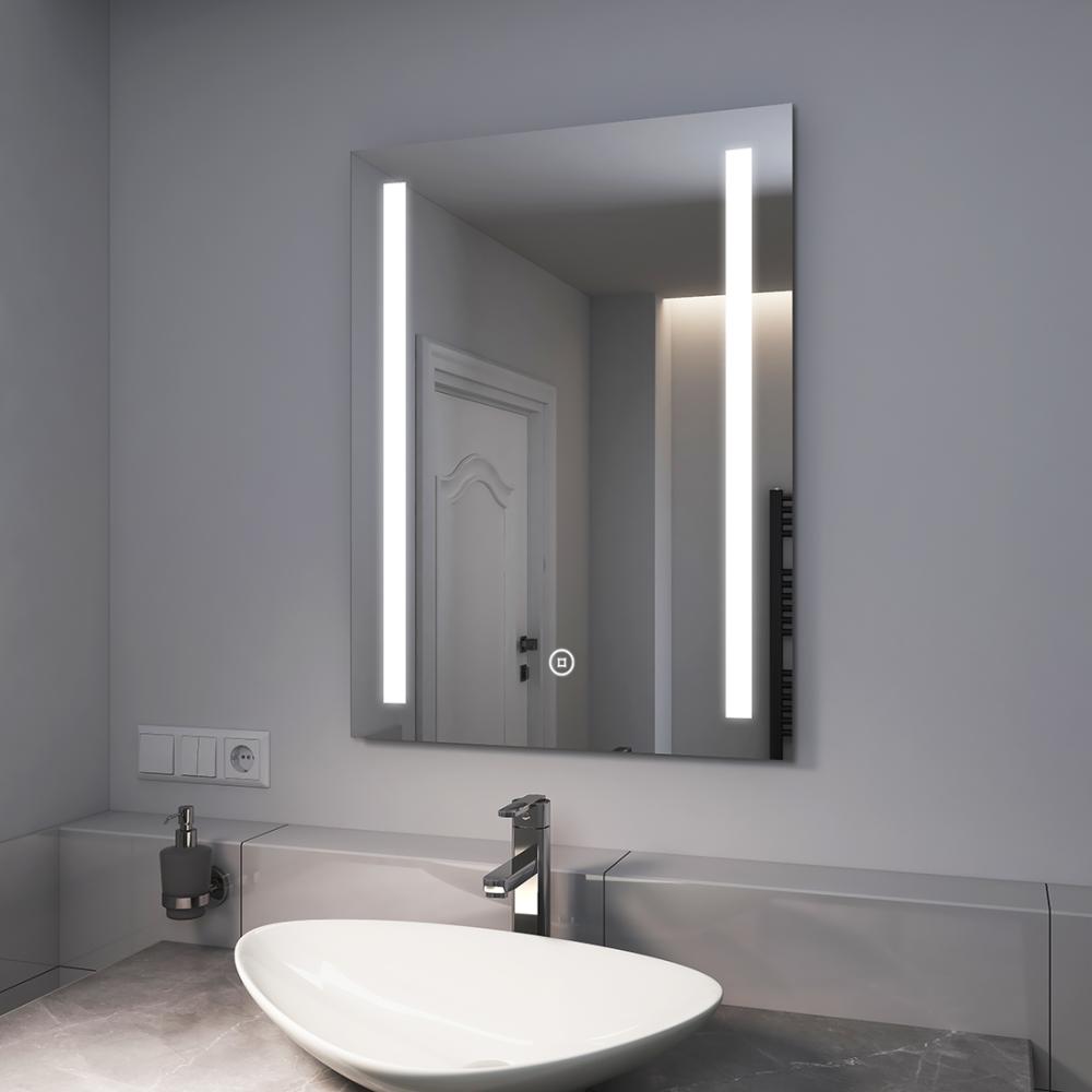EMKE LED Badspiegel 80x60cm Badezimmerspiegel mit Kaltweißer Beleuchtung Touch-schalter und Beschlagfrei Bild 1