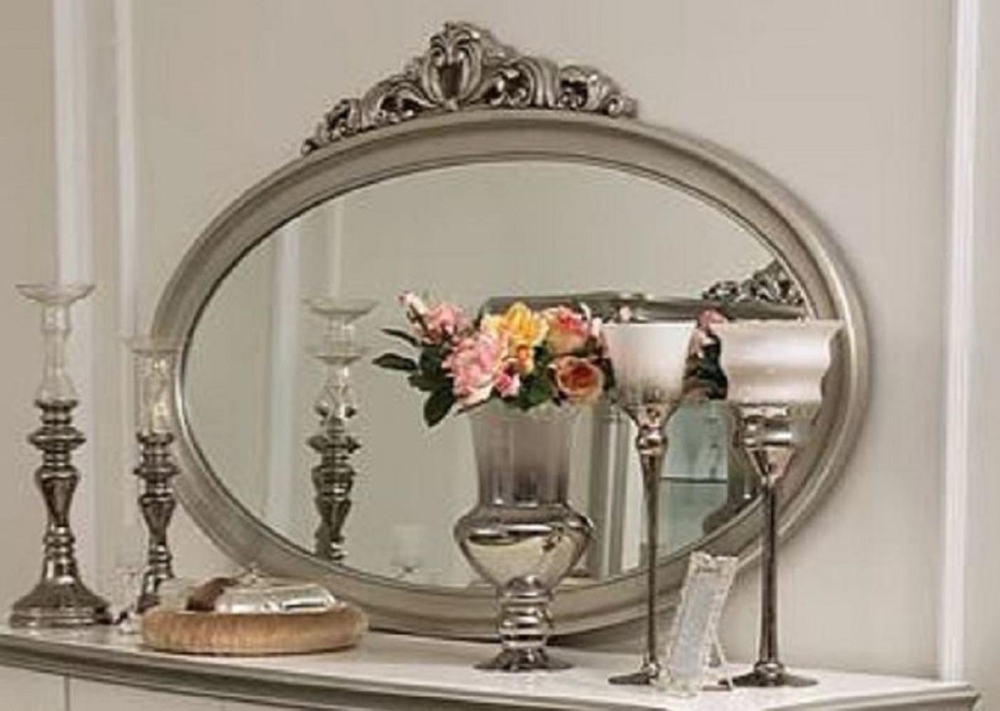 Casa Padrino Luxus Barock Spiegel Silber - Ovaler Massivholz Wandspiegel im Barockstil - Barock Möbel - Edel & Prunkvoll Bild 1