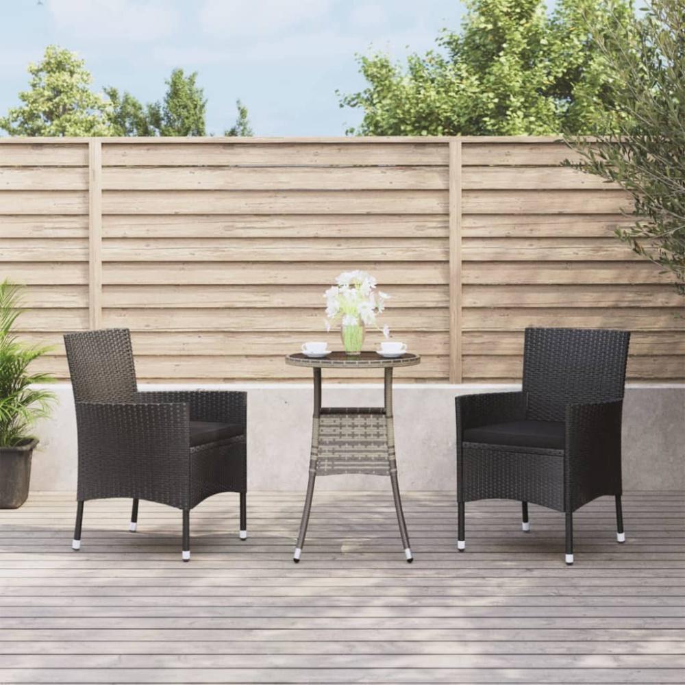 vidaXL 3-tlg. Garten-Bistro-Set mit Kissen Schwarz Poly Rattan Bild 1