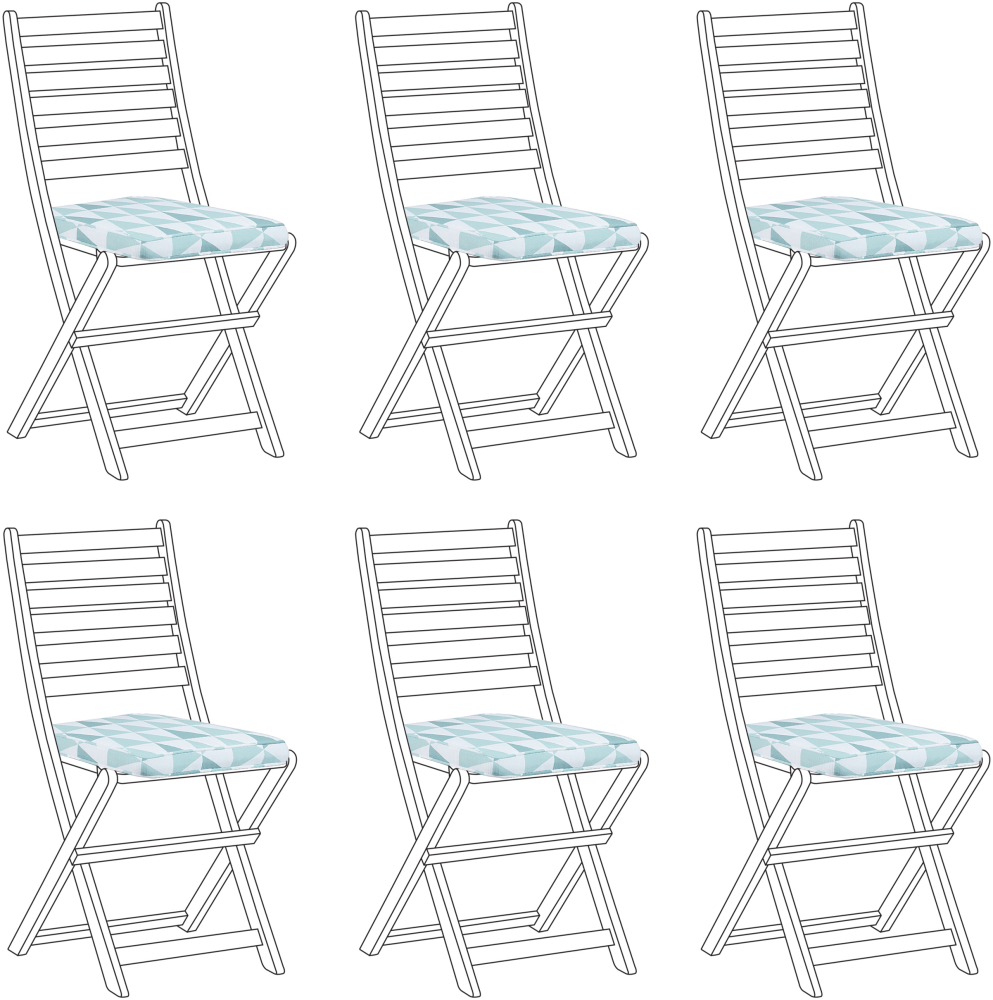 Sitzkissen für Stuhl TOLVE 6er Set blau weiß Dreieck-Muster 31 x 39 x 5 cm Bild 1