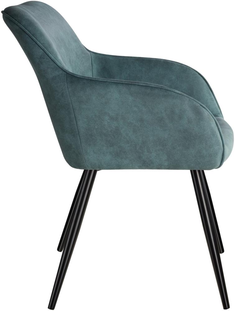 6er Set Stuhl Marilyn Stoff, schwarze Stuhlbeine - blau/schwarz Bild 1