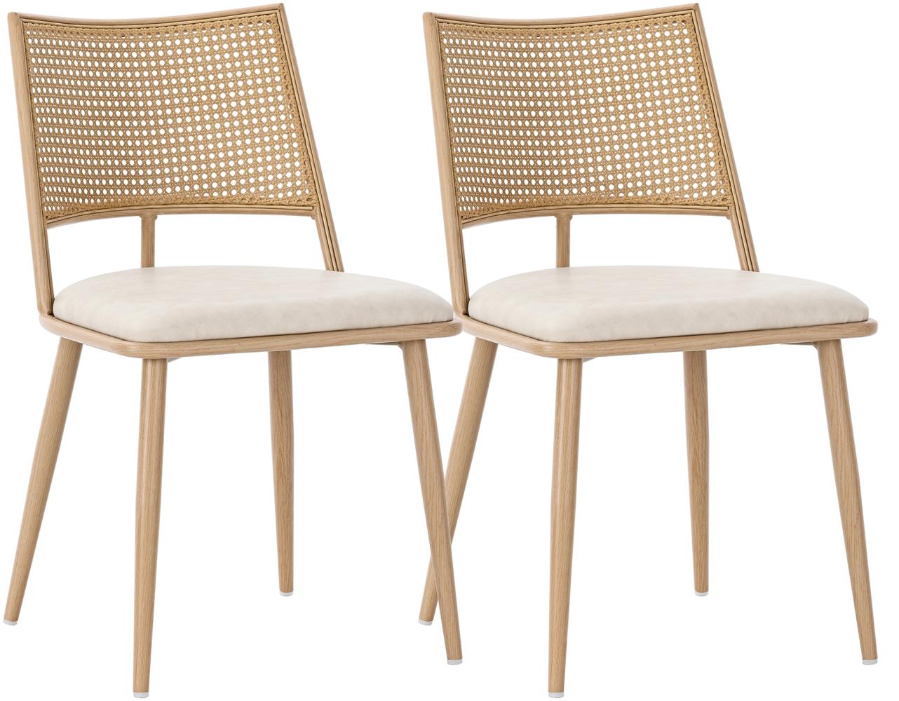 Merax PU-Sitz, Rattan-Rückenlehne, 6er-Set, Wohnzimmer, Schlafzimmerstuhl, Beige Bild 1