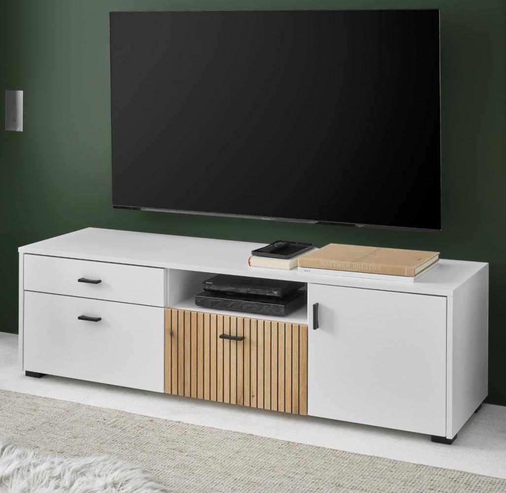 TV-Lowboard Merced in weiß matt und Eiche 150 cm Bild 1