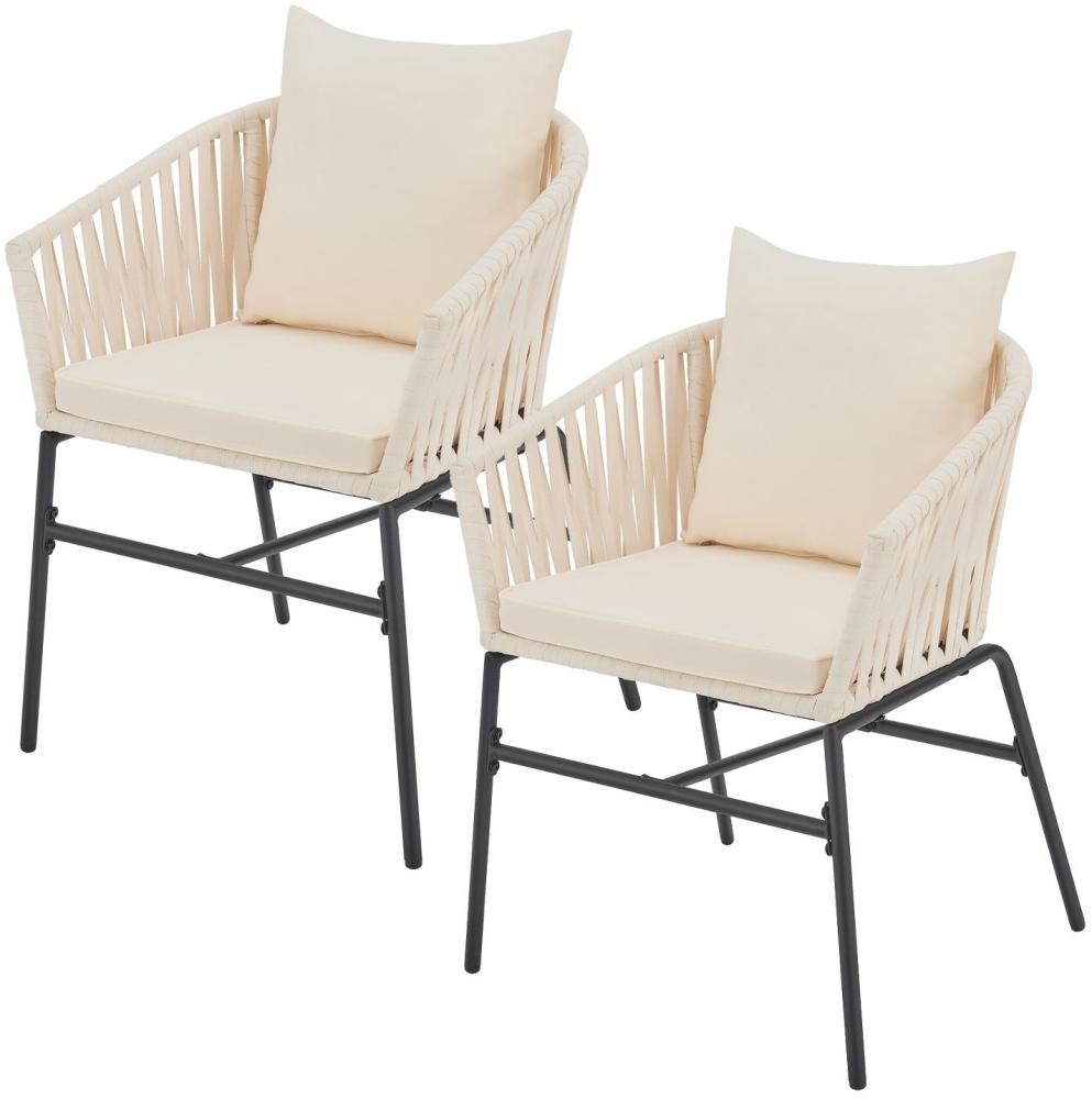 Juskys Rope Stühle 2er Set - Gartenstühle mit Seilgeflecht & Polster - wetterfester & bis 160 kg belastbar - Stahl mit Pulverbeschichtung - Beige Bild 1