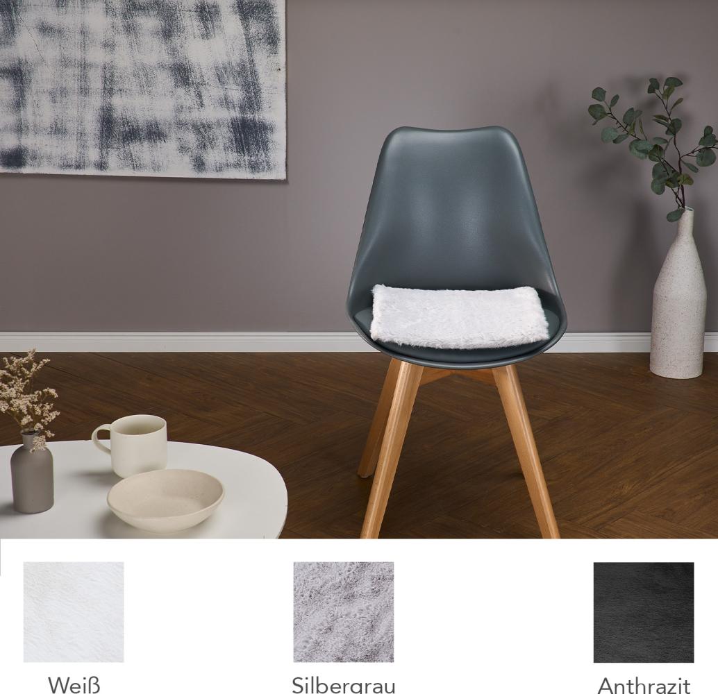 HOMESTORY Stuhlkissen Sitzkissen aus Kunstfell, eckig 35x35cm in weiß, flauschig, super-Soft und vegan, weiche Stuhlauflage für Wohnzimmer, Schlafzimmer und Kinderzimmer Bild 1